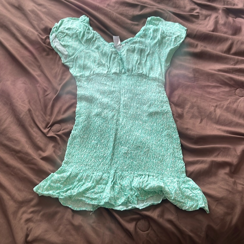 Cyan/white mini dress